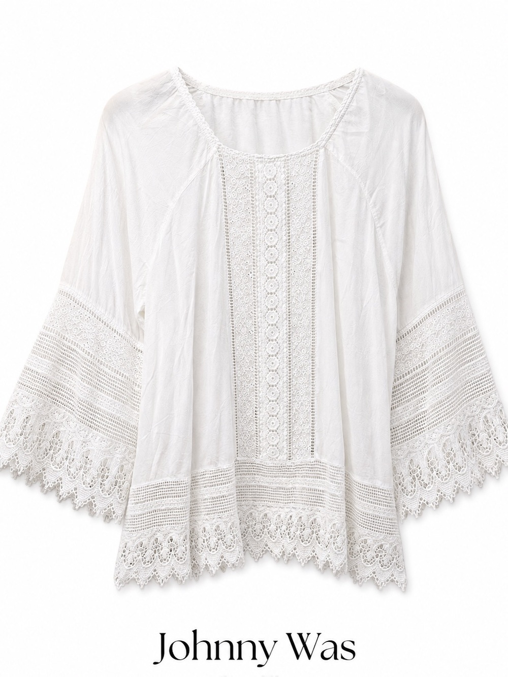 Johnny Was White Crochet-Trim Bohemian Tunic